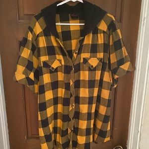 Yellow flannel short sleeve with hood